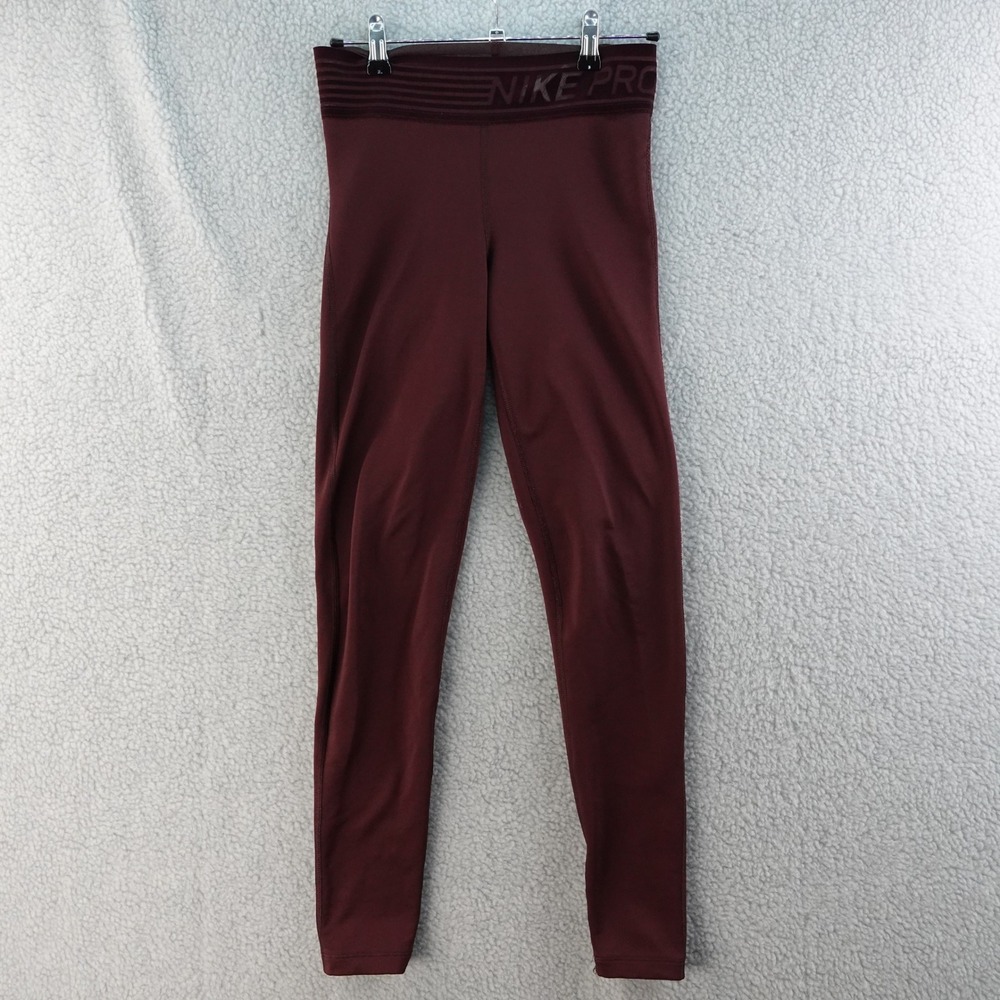 Nike Pro Training Pants Womans S Maroon Leggings Activewear Athletic Stretch